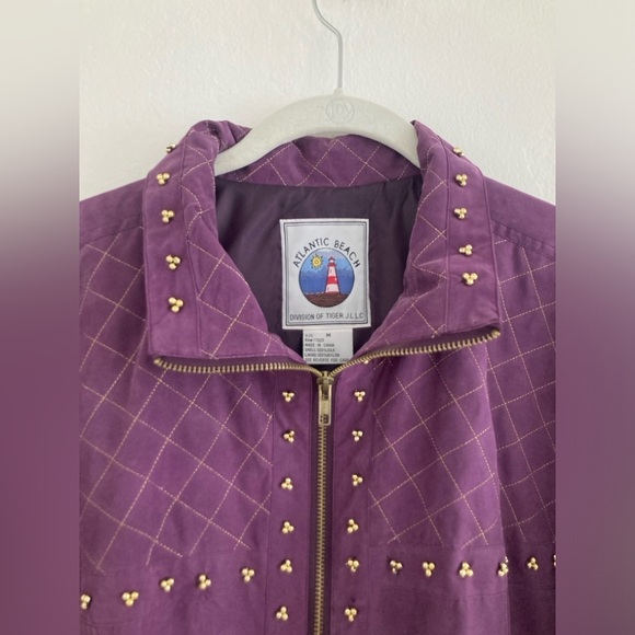 Vintage 100% Silk Purple Beaded Zip Up Jacket Long Sleeve by Atlantic Beach - Picture 2 of 12